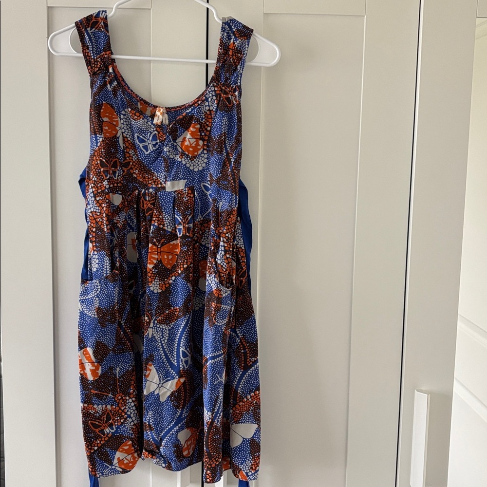 Maeve Anthropologie Womens Blue orange Butterfly Print Dress 100% Silk Size 0